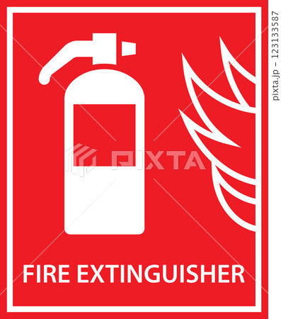 Fire extinguisher sign, extinguisher icon, fire equipment, protection concept 123133587