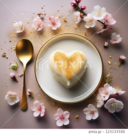 Heart Shaped Mousse Dessert on Elegant Plate 123133588