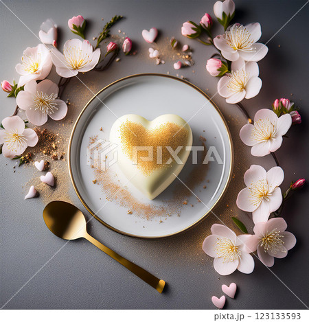 Heart Shaped Mousse Dessert on Elegant Plate Heart Shaped Mousse Dessert on Elegant Plate 123133593