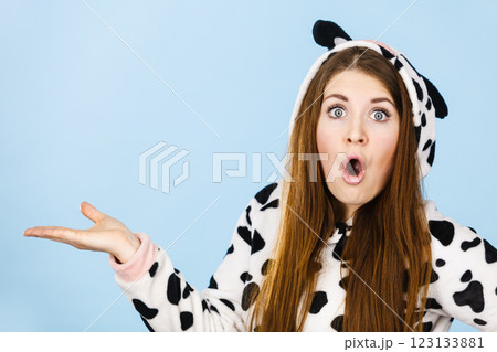 Woman wearing pajamas cartoon open hand 123133881
