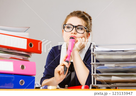 Sleepy business woman in office working 123133947