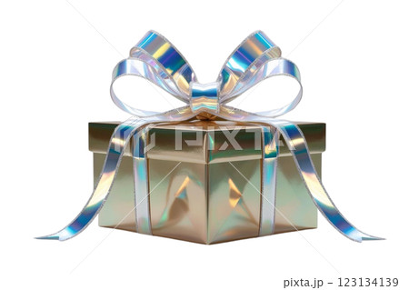 PNG Gift box bow ribbon holographic iridescent decoration. 123134139