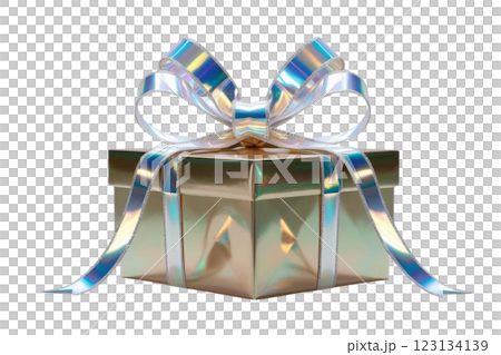 PNG Gift box bow ribbon holographic iridescent decoration. 123134139