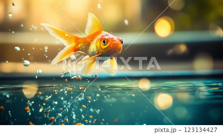 The fish jumping in the ponds water to get food The fish jumping in the ponds water to get food 123134427
