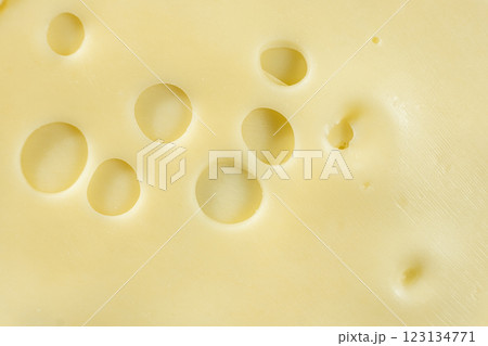 Delicate Semi-Hard Cheese Slices with Holes 123134771