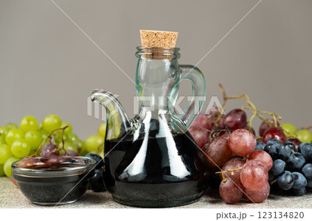 Natural Balsamic Vinegar In Glass Cruet With Cork 123134820