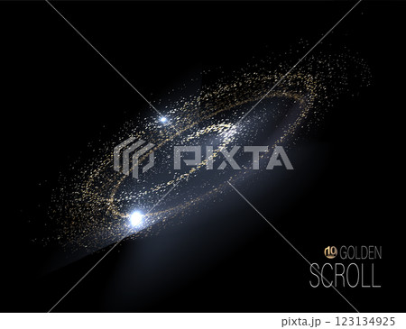 An isolated design component, a glittering golden swirl of fine tinsel 123134925