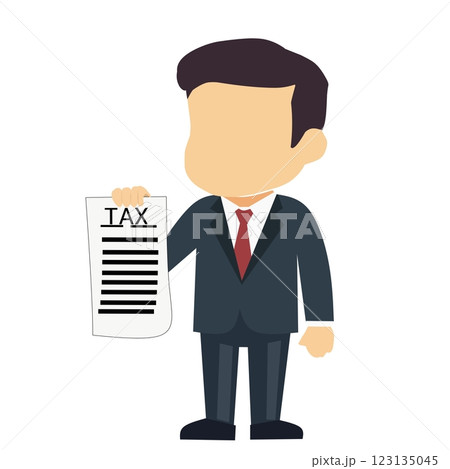 Businessman in a suit holding a tax document. A professional vector illustration, great for finance, accounting, tax filing, and corporate-related concepts 123135045