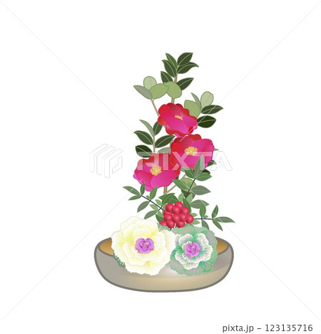 冬の生け花イラスト 123135716