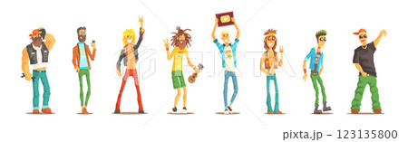 Man of Different Subculture in Casual Clothing Stand Vector Set 123135800