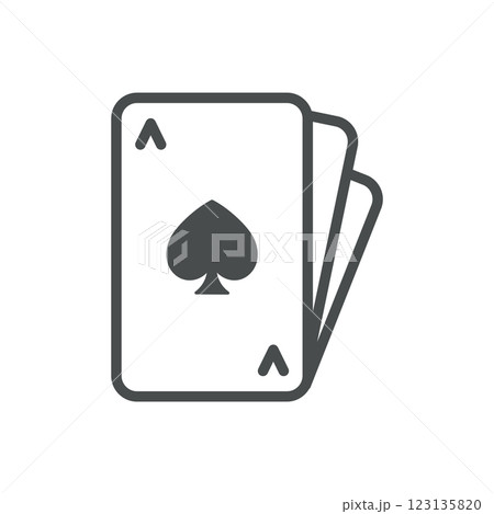 Spade Playing Cards Icon. Thin Line Illustration of Poker Deck with Spade Suit for Gambling, Betting, and Casino Games. Isolated Vector Symbol. 123135820