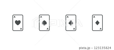 Aces Playing Card Icons. Set of Poker Card Linear Icons featuring ace of hearts, spades, clubs, and diamonds. Perfect for casino, poker, and gambling designs. Vector illustration. Aces Playing Card Icons. Set of Poker Card Linear Icons featuring ace of hearts, spades, clubs, and diamonds. Perfect for casino, poker, and gambling designs. Vector illustration. 123135824