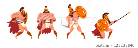 Man Gladiator as Roman Warrior Character in Armor with Shield Vector Set Man Gladiator as Roman Warrior Character in Armor with Shield Vector Set 123135840