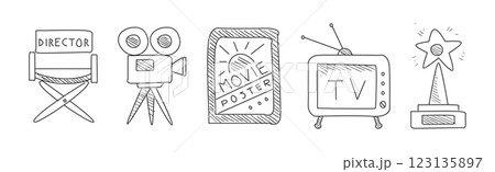 Movie and Cinema Line Object and Item Vector Set Movie and Cinema Line Object and Item Vector Set 123135897