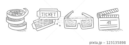 Movie and Cinema Line Object and Item Vector Set 123135898