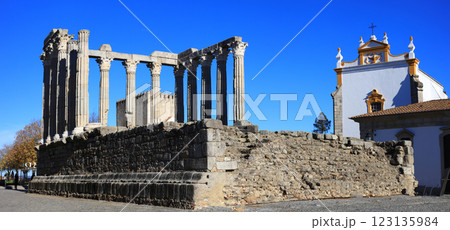 Lanmdarks of Portugal. Alentejo region, Evora town, Unesco heritage site. Roman temple of Diana Lanmdarks of Portugal. Alentejo region, Evora town, Unesco heritage site. Roman temple of Diana 123135984