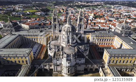 landmarks of Portugal and famous places. Mafra National Palace, barocco style architecture. Unesco heritage site. 123135989