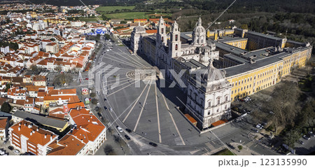 landmarks of Portugal and famous places. Mafra National Palace, barocco style architecture. Unesco heritage site. 123135990