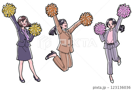 応援する3人の社会人のイラスト 123136036
