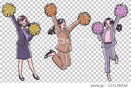 応援する3人の社会人のイラスト 123136036