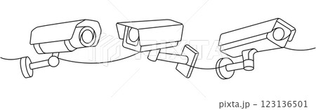 Video cameras one line continuous drawing. Home security system. Vector illustration. Video cameras one line continuous drawing. Home security system. Vector illustration. 123136501