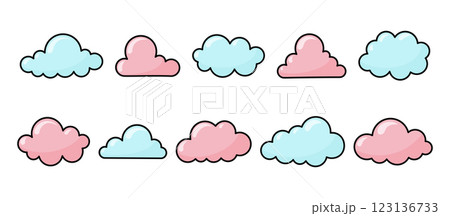 Set of cute clouds in pink and blue colors, vector illustration isolated on white background 123136733