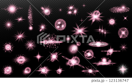 set of burst light flash glow with flare effect 123136747