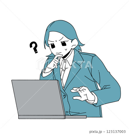 ノートパソコンを困りながら操作している女性会社員 ノートパソコンを困りながら操作している女性会社員 123137003