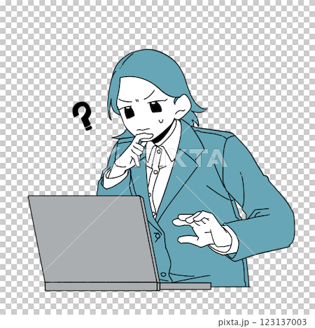 ノートパソコンを困りながら操作している女性会社員 ノートパソコンを困りながら操作している女性会社員 123137003