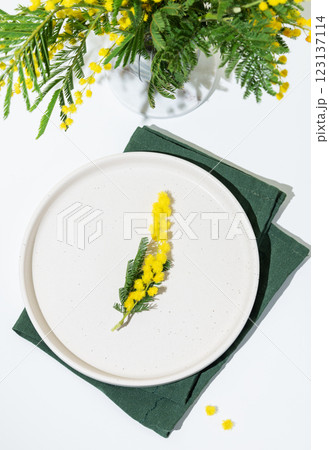 Festive table setting for spring celebration of women's day, wedding or mother's day 123137114