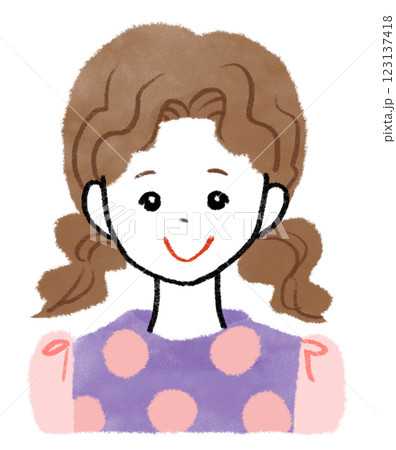 小学生くらいの女の子の正面向きバストアップのイラスト 123137418