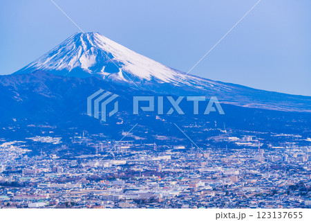 【静岡県】三島市の街並みと富士山　早朝 123137655