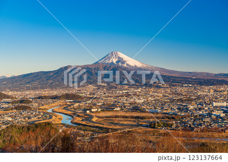 【静岡県】三島市の街並みと富士山　早朝 123137664