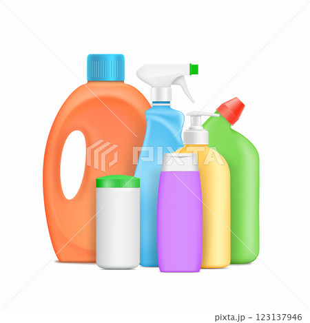 plastic colored bottles with detergent plastic colored bottles with detergent 123137946
