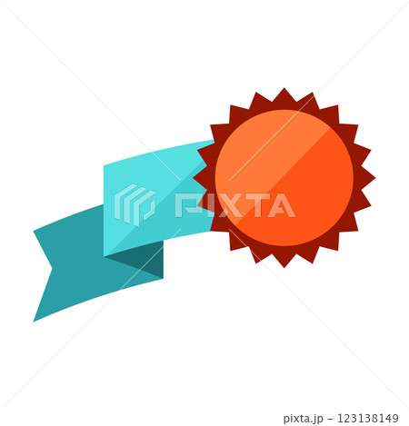 Badge with ribbon. Winning award, prize or medal. 123138149
