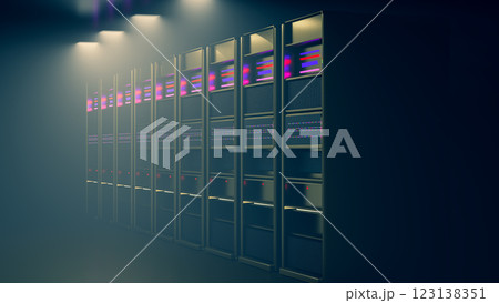 Server. Server room data center. Backup, mining, hosting, mainframe, farm and computer rack with storage information. 3d render 123138351