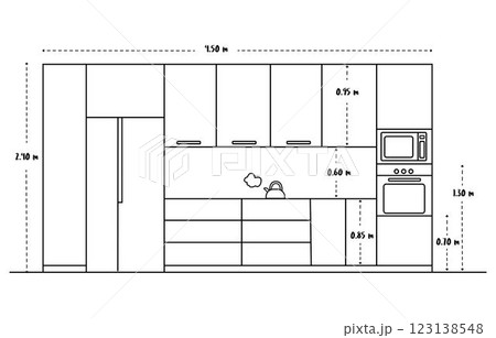 home kitchen plan interior design outline drawing 123138548