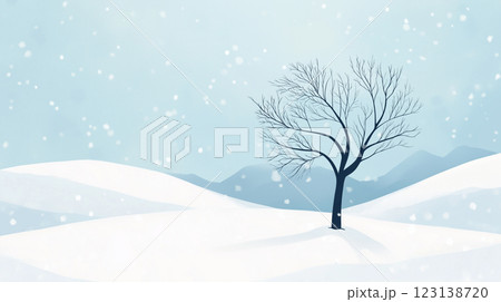 冬の雪原と一本の木 123138720