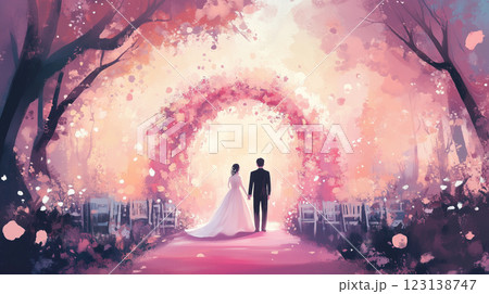 桜色のウェディングアーチ 123138747