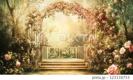 花咲くアーチのロマンチックな庭園 花咲くアーチのロマンチックな庭園 123138753