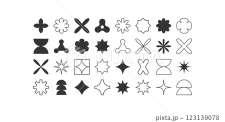Postmodern geometric abstract shapes, Retro design symbols in Y2K. Brutalist vector shapes, trendy retro design symbols in Y2K style. Geometric shapes set. Postmodern geometric abstract shapes, Retro design symbols in Y2K. Brutalist vector shapes, trendy retro design symbols in Y2K style. Geometric shapes set. 123139078
