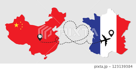 Airplane travel from China to France 123139384