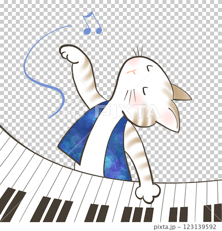 ねこがうっとりとピアノを弾いているイラストのイラスト素材