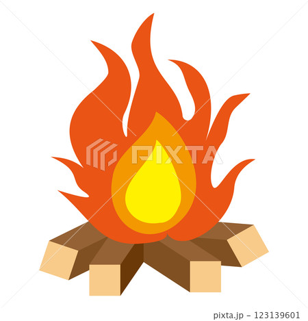 薪で焚き火のシンプルなイラスト 白背景 薪で焚き火のシンプルなイラスト 白背景 123139601