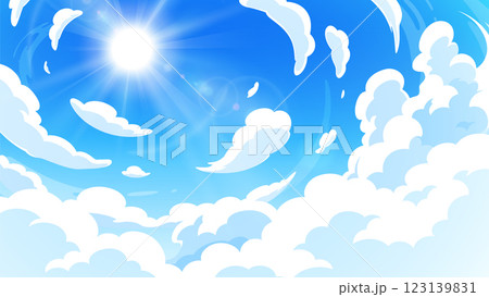 見上げた空と太陽と日差しの背景イラスト_16:9 123139831