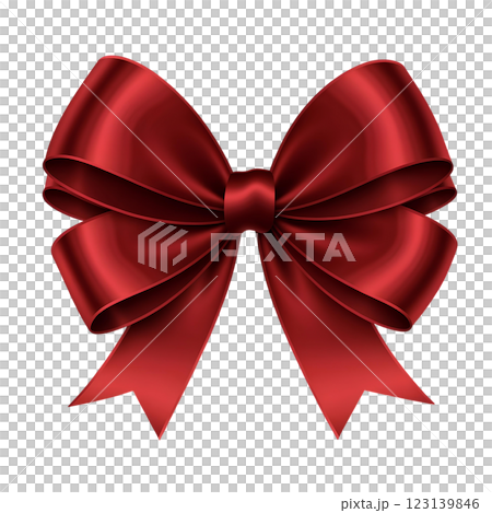 Large luxurious red bow with glossy texture made of satin ribbon with graceful curves on a transparent background, creating a sense of elegance and celebration. Large luxurious red bow with glossy texture made of satin ribbon with graceful curves on a transparent background, creating a sense of elegance and celebration. 123139846