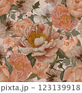 peony seamless pattern watercolor flowers botanical vintage 123139918