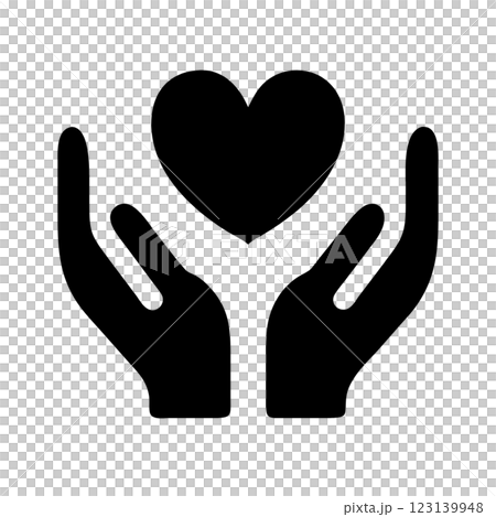 Vector icon two hands holding, embracing heart on transparent background, symbolizing care and love. 123139948