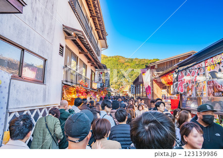 豊田市の香嵐渓を訪れる観光客と風景(愛知県) 123139986