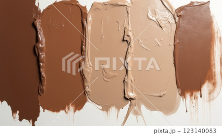 Smears of oil paint. Color of 2025 year - Mocha Mousse. Color trend palette. 123140083